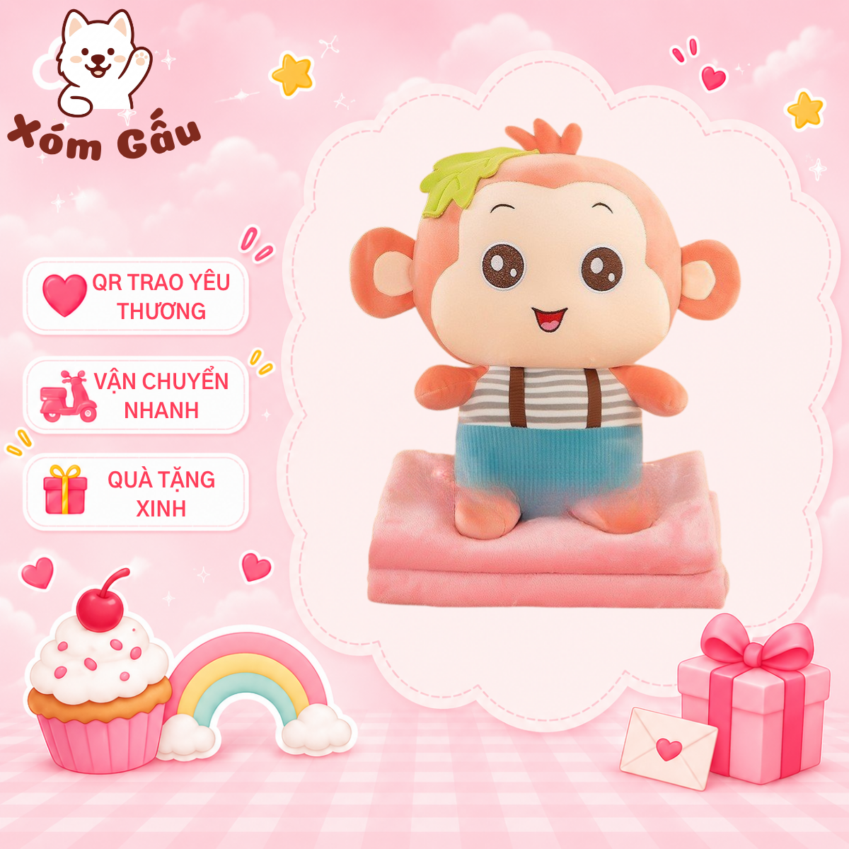 gấu ôm kèm mền
